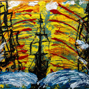 Crimson Voyage Abstract Seascape Art