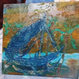 Azure Voyage Abstract Boat Art